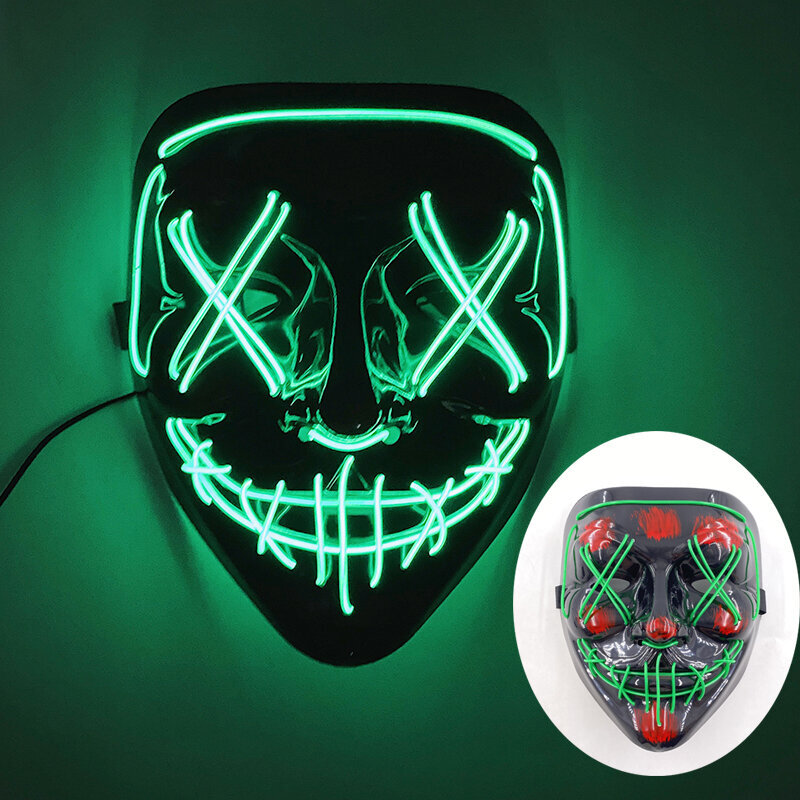 Halloween Light Up Mask koko kasvot LED Neon vaahtokarkki naamio Päähineet Valoisa DJ musiikkifestivaali rekvisiitta Cosplay Rave Party Mask hinta ja tiedot | Juhlakoristeet | hobbyhall.fi