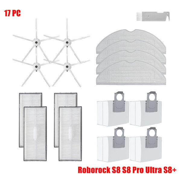 Roborock S8 PLUS S8+ S8 Pro Ultra Robot Vacuum Pääsivuharja Mop Hepa Filter Pölypussi Puhdistus Pyörivä Harja Tarvikkeet Matonlakaisukoneet