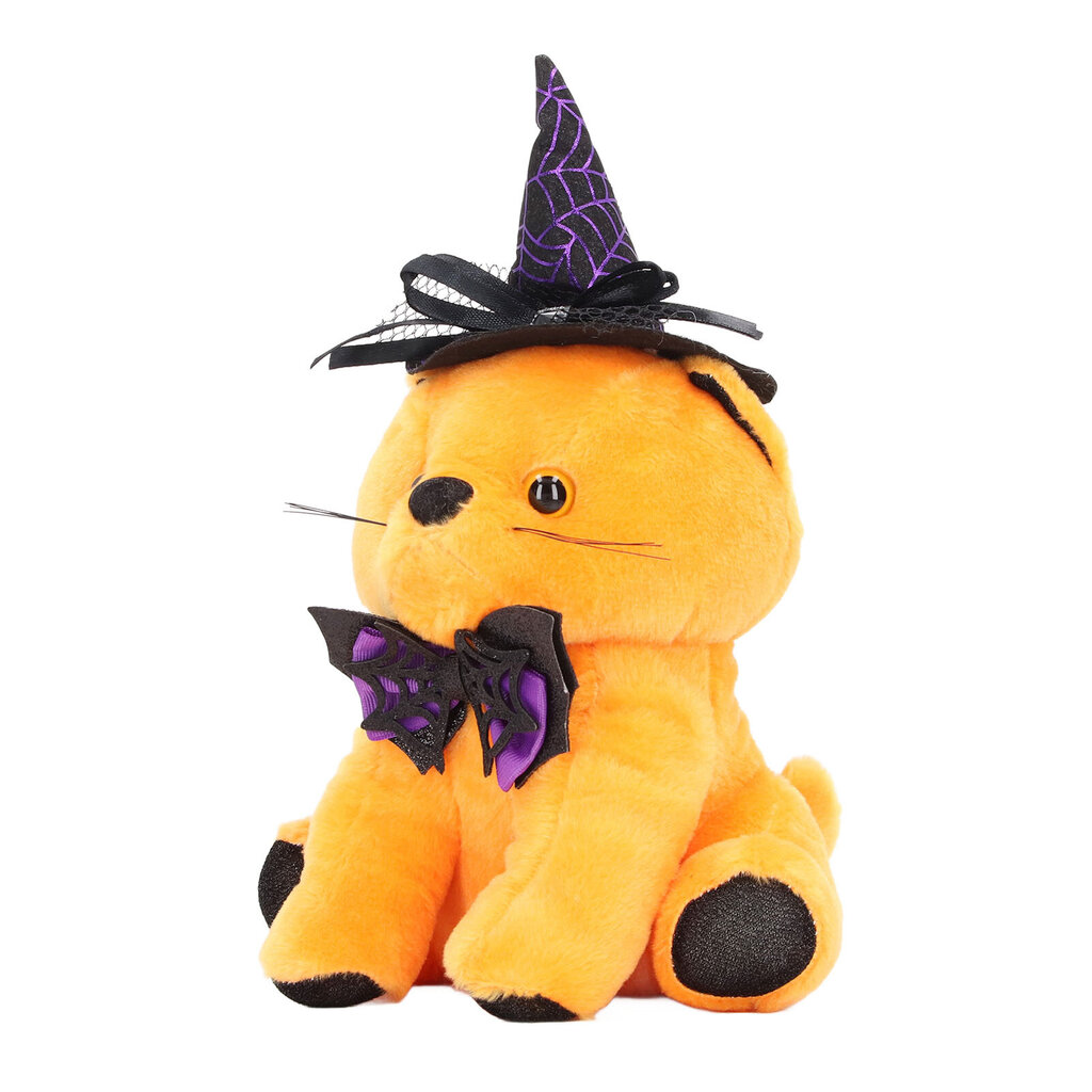 Halloween-kissanukke Söpö keräilypehmoinen eläinnukkekoristelu hatulla festivaalijuhliin kotioranssi kissa ja purppurainen musta hattu hinta ja tiedot | Pehmolelut | hobbyhall.fi