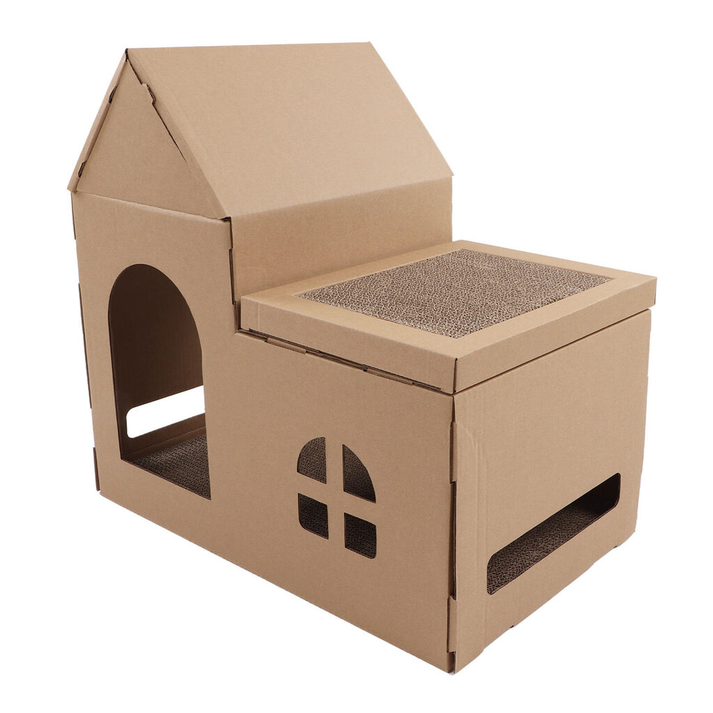 Cardboard Cat House Kaksikerroksinen suuri tilaikkuna Katto Aaltopahvi Cat Scratcher Box House hinta ja tiedot | Kissan lelut | hobbyhall.fi