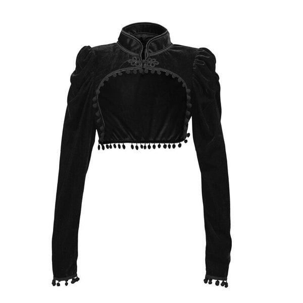 (S-musta vintage takki)Black Velvet Lyhyt Steampunk Crop Takki Seiso Pitkähihainen Syksyinen Naisten Gothic Bolero Victorian Takki Vintage Korsetti Asusteet