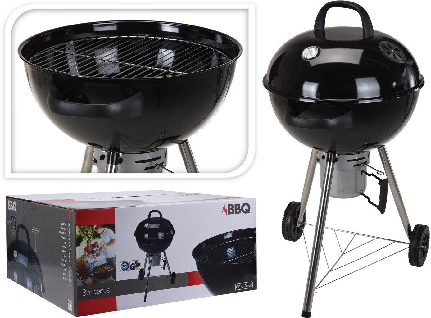 Pyöreä grilli BBQ, 57 cm, musta hinta ja tiedot | Grillit | hobbyhall.fi