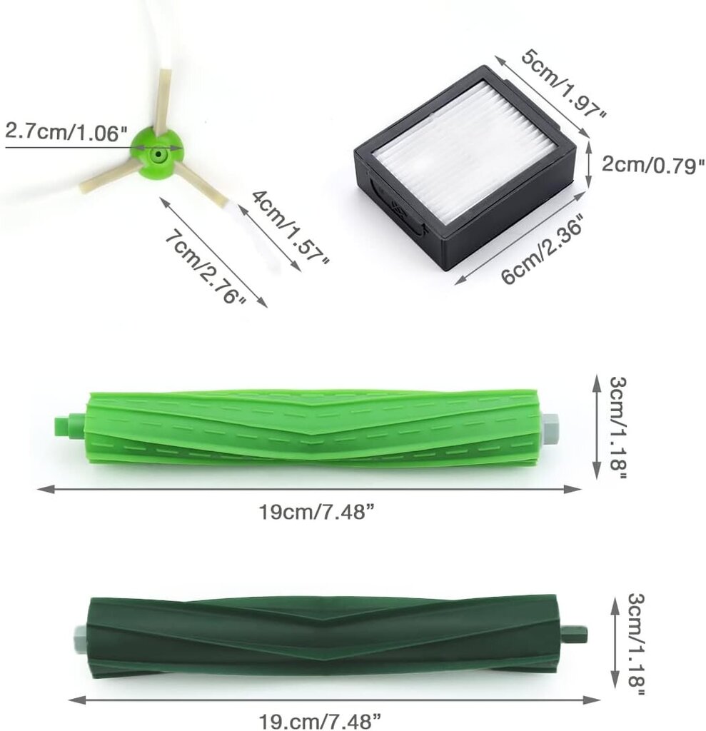 Yhteensopiva Roomba i8 i8+i7 i7+i6 i3 i3+Plus J7+E5 E6 E7 i EJ sarjan pölynimurin varaosien kanssa, 1 monipintainen kumiharja + 3 HEPA suodatinta + 3 sivuharjaa hinta ja tiedot | Pölynimureiden lisätarvikkeet | hobbyhall.fi