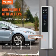 Type2 EV latauskaapeli Vevor, 16A 3,68kW (yksivaiheinen)/11kW (kolmivaiheinen) hinta ja tiedot | Sähköautojen lataustarvikkeet | hobbyhall.fi