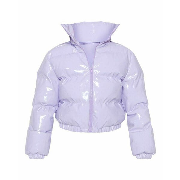 (S-violetti)Solid Naisten takki Harajuku 2024 Syksyn puffer puuvilla-pehmustettu vetoketjullinen takki Puff Sleeve Turtleneck High Street -vaatteet