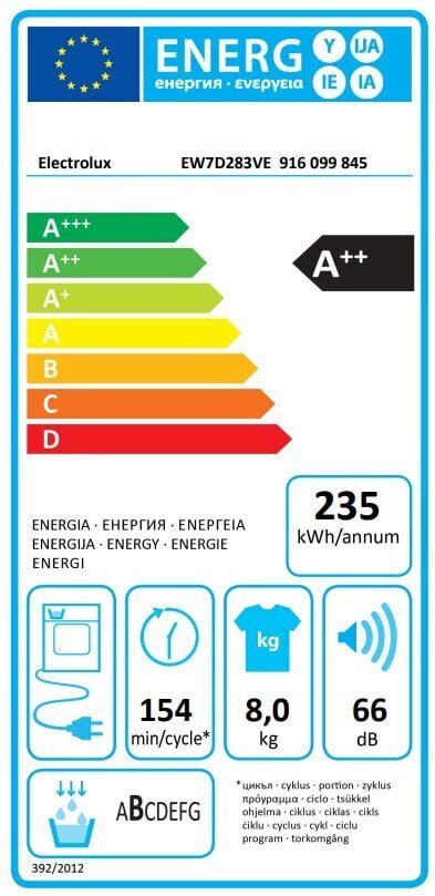 Electrolux EW7D283VE hinta ja tiedot | Kuivausrummut | hobbyhall.fi