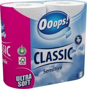 WC-paperi OOOPS! Classic Sensitive, 3-kertainen, 4 kpl. hinta ja tiedot | WC-paperit ja talouspaperit | hobbyhall.fi