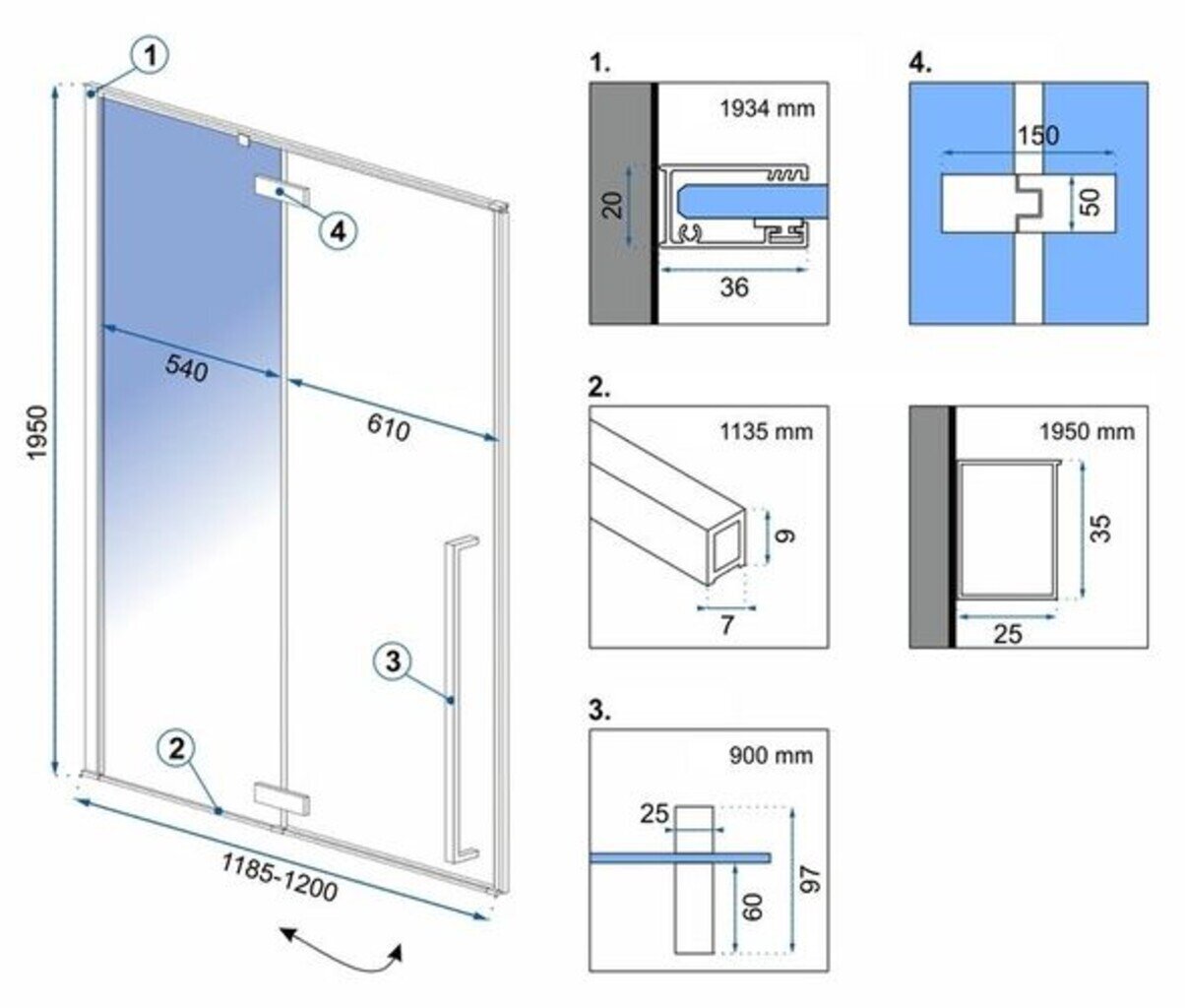 Suihkuovi Rea Fargo, musta mattapintainen, 120 cm hinta ja tiedot | Suihkuseinät ja -ovet | hobbyhall.fi