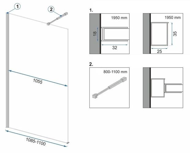 Walk-in suihkuseinä Rea Aero, musta mattapintainen, 110 cm hinta ja tiedot | Suihkuseinät ja -ovet | hobbyhall.fi