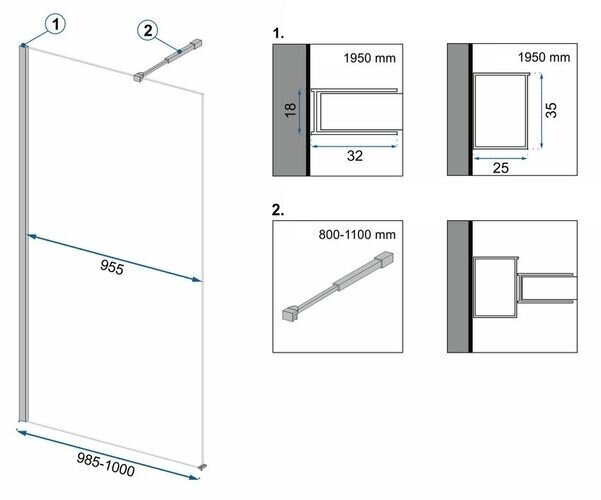 Walk-in-suihkuseinä REA Aero, musta mattapinta, 100 cm hinta ja tiedot | Suihkuseinät ja -ovet | hobbyhall.fi