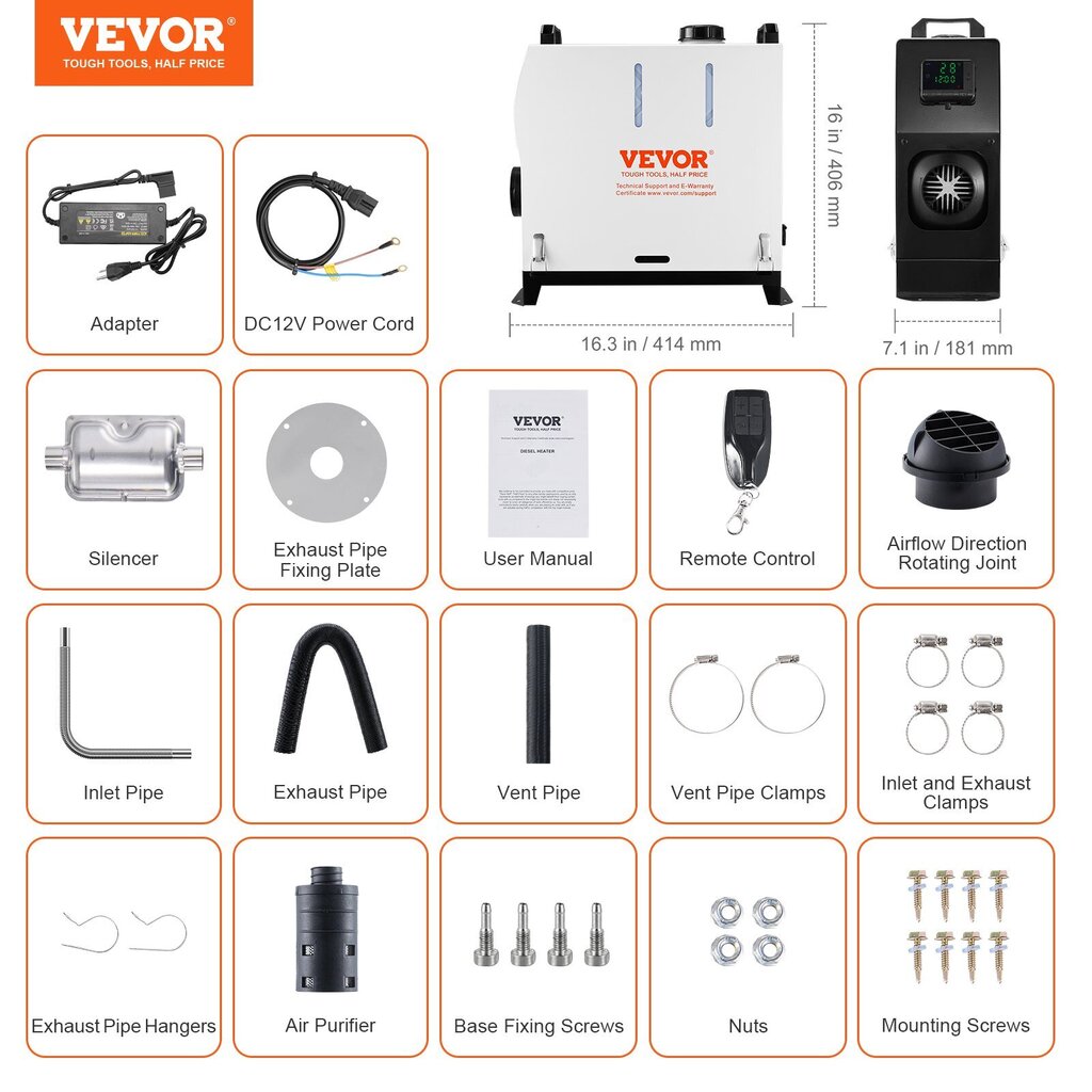 Diesel-lisäilmanlämmitin 12/220V Vevor XMZ-L-D4, 5-8 kW, valkoinen hinta ja tiedot | Lämmittimet | hobbyhall.fi