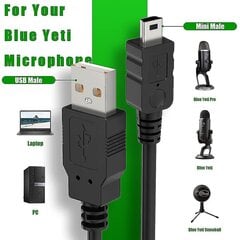 USB-mikrofonikaapeli Blue Yetille, 2m Yeti mikrofonin virtajohto USB uros-mini tiedonsiirtokaapelin johto siniselle Yeti USB-mikrofonille, sininen lumipallo Ic hinta ja tiedot | Adapterit | hobbyhall.fi