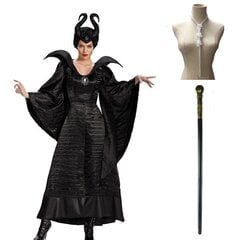 Halloween Cosplay -asu, Maleficent Dark Witch Cosplay -asu, musta mekko päähineiden kanssa, kaulakoru ja taikasauva hinta ja tiedot | Naamiaisasut | hobbyhall.fi