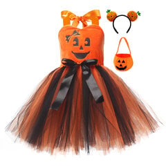 Tytön kurpitsa-asu, röyhelöinen tylle-mekko, jossa tiara ja laukku, Halloween-cosplay-asu hinta ja tiedot | Hameet | hobbyhall.fi