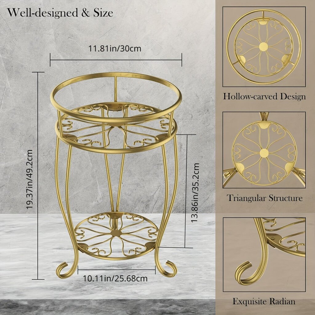 1 Pakkaus, Metalli Kasviteline Sisä Ulos, 2 Kerros Kukkahylly Kulmille, Kultainen, 49.2 cm hinta ja tiedot | Kukkatelineet ja kukkapöydät | hobbyhall.fi