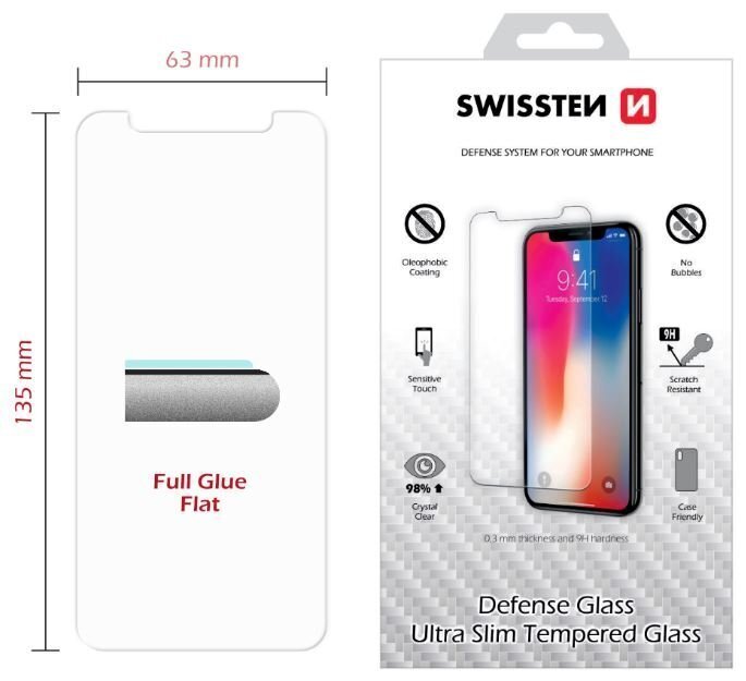 Swissten Tempered Glass Premium 9H näytönsuoja iPhone X/XS:lle hinta ja tiedot | Näytönsuojakalvot ja -lasit | hobbyhall.fi