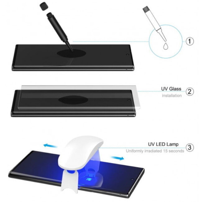 Riff Pilnas Full Surface Protective Stick + UV-lamppu + Nano Glue for Samsung Galaxy S10+ G975 hinta ja tiedot | Näytönsuojakalvot ja -lasit | hobbyhall.fi