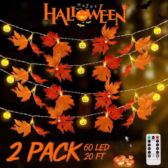 Halloween-lepakkovalot, kurpitsalepakko-koristevalot, 20 LED-halloween-koristevaloa, Halloween-valonauhat hinta ja tiedot | Jouluvalot | hobbyhall.fi