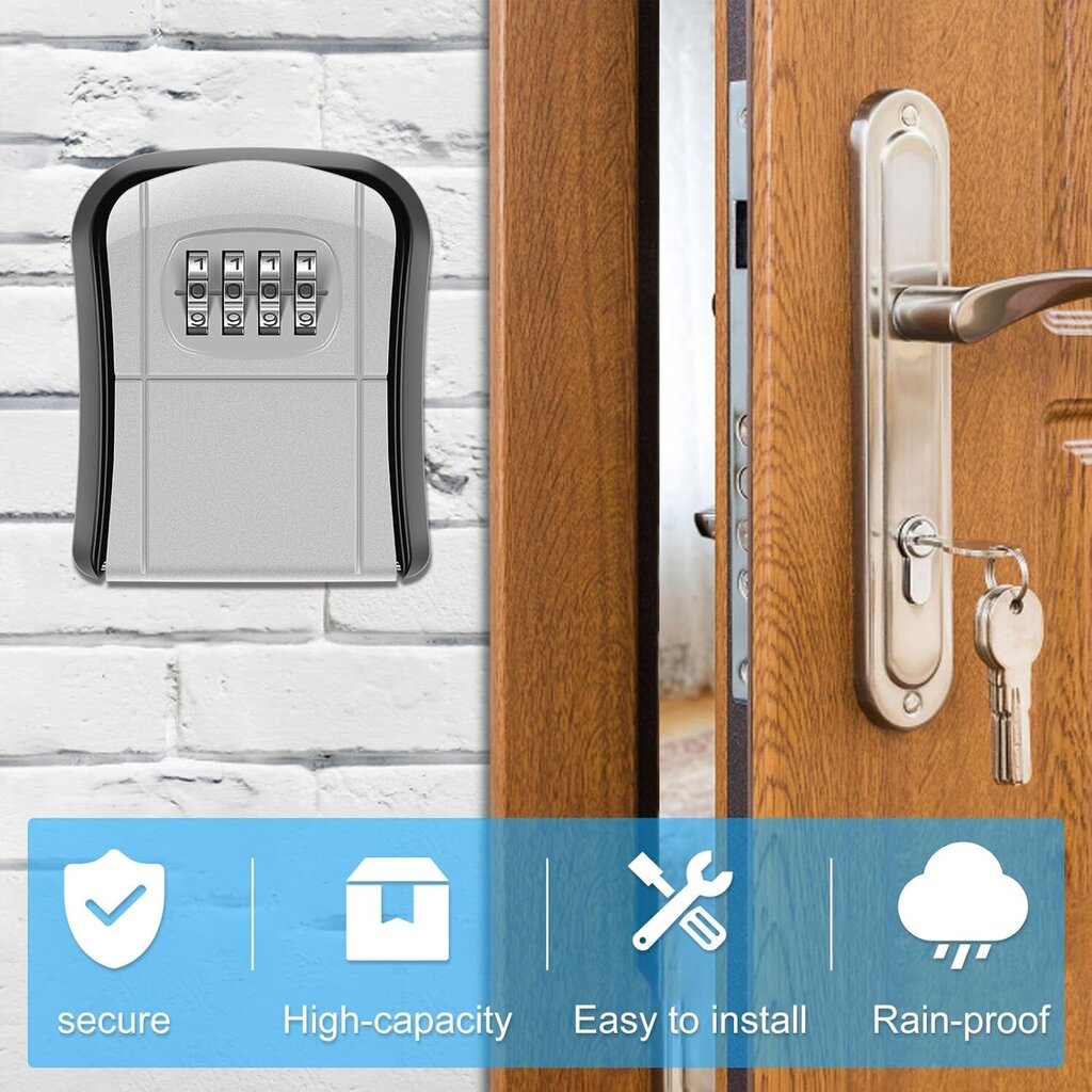 Key Safe Resetable Code 4-numeroinen yhdistelmälukko-avainkotelo ulkoseinään asennettavaan yhdistelmäavainten säilytyslaatikkoon (harmaa) hinta ja tiedot | Vuodevaatelaatikot | hobbyhall.fi