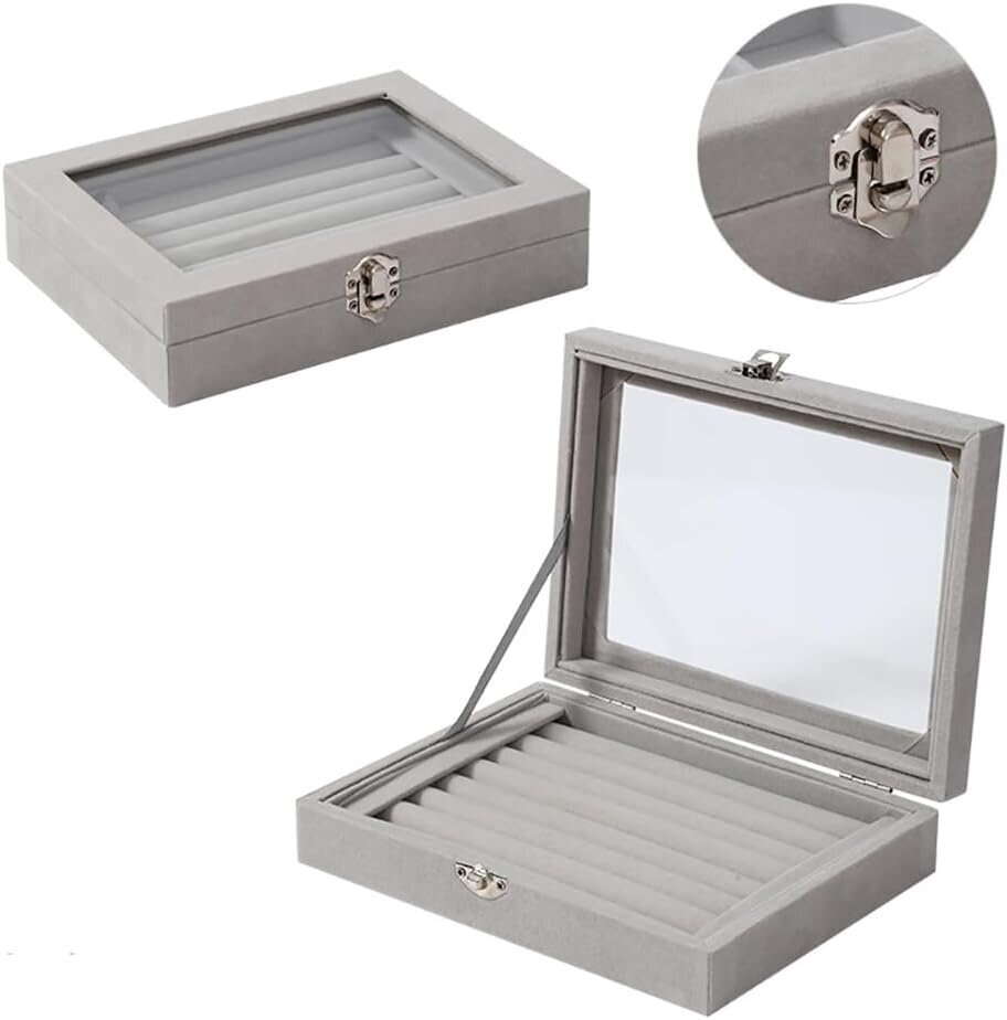 7 Slots Ring Organizer -tarjotin Sormuspidike Säilytyslaatikko Korukorvakorujen järjestäjä kirkkaalla kannella korujen näyttökotelolle Harmaa hinta ja tiedot | Varastohyllyt | hobbyhall.fi