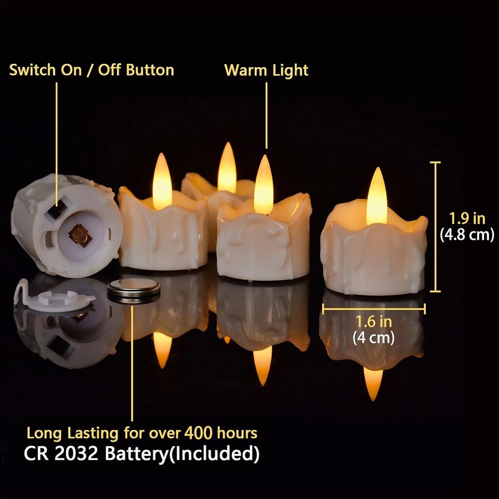 12 kpl ajastettuja teevaloja paristokäyttöisiä, liekettömästi välkkyviä LED-ajastinkynttilöitä Väärennettyjen kynttilöiden jouluhalloween koristeluun hinta ja tiedot | Pöytävalaisimet | hobbyhall.fi