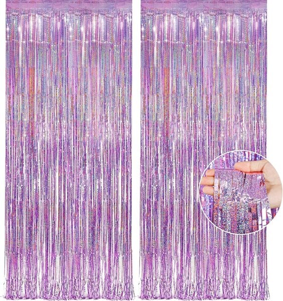 Pink Tinsel Curtain Party Backdrop Streamers - Tyttöjen syntymäpäiväkoristeet | Tyttöjen Sleepover Juhlatarvikkeet, 6 kpl