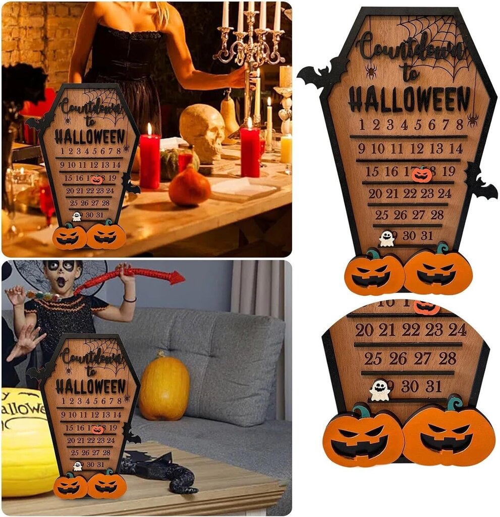 Halloween-arkun lähtölaskentakalenteri | Tee-se-itse liikkuva puupalikkakalenteri | Hauska Pumpkin Design | Lomakodin sisustus hinta ja tiedot | Juhlakoristeet | hobbyhall.fi