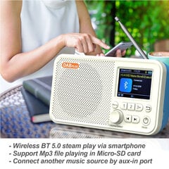 European Dab Digital Radio 2,4 Tuuman Värinäyttö Bluetoothilla Ja Tf-Kortilla Mp3-Soitin Sisäänrakennetulla Akulla hinta ja tiedot | Kelloradiot ja herätyskellot | hobbyhall.fi