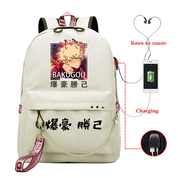 Academia Katsuki Bakugo Reppu Teinityttöjen Poika Koulureppu USB Latausportti Kannettava tietokone Laukku Anime Nylon Mochila Escolar