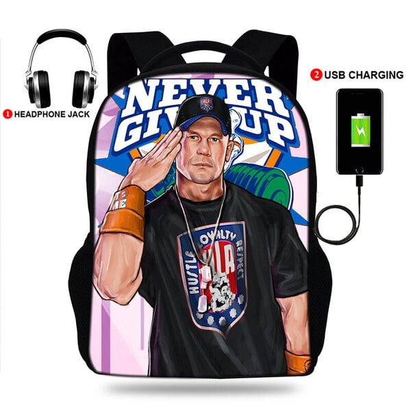 USB-laturi koulureppu teini-ikäisille pojille ja tytöille WWE John Cena Classic Wrestling Print -reppu miesten kannettava tietokone