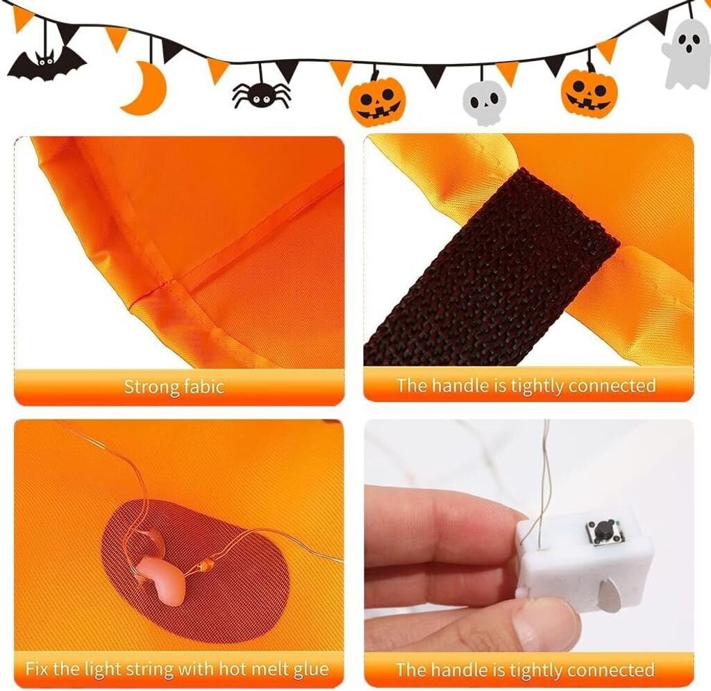 Halloween karkkikassi, 2 pakkainen halloween karamellipussi LED valoilla, hehkuva halloween karamellipussi, hehkuva Halloween kurpitsa karkkikassi hinta ja tiedot | Juhlakoristeet | hobbyhall.fi