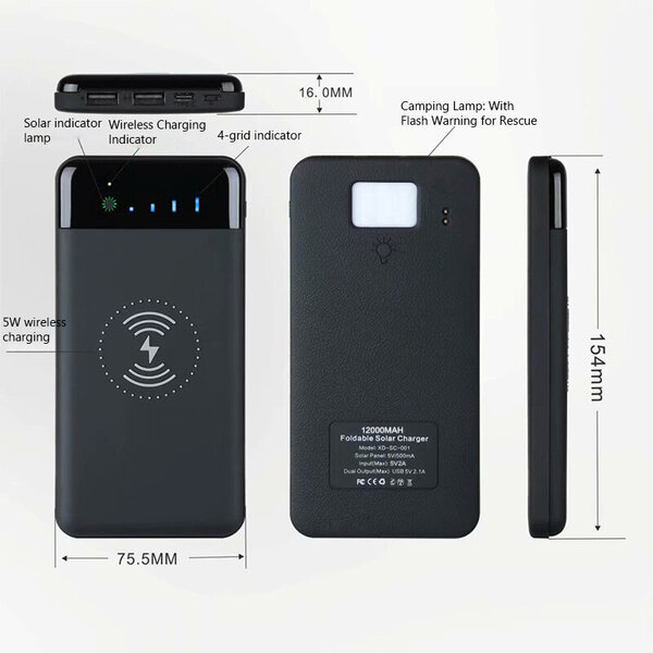 12000mAh langaton virtapankki taitettava aurinkolaturi Powerbank kannettava ulkoinen akkupaketti iphone 11 12 X Xiaomi Poverbankille