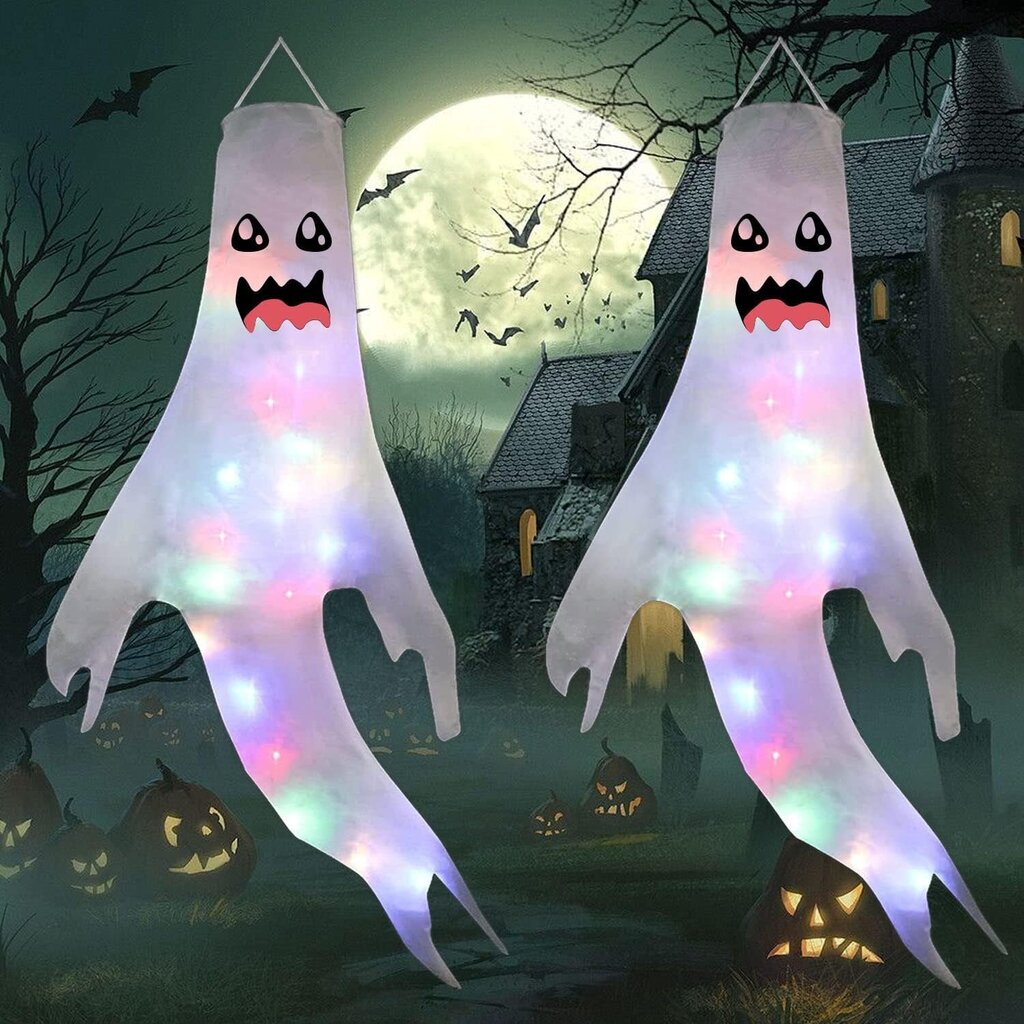 Halloween koristeet Horror Ghost koristeet LED valohelmillä Tuulisokkibanneri Swing Juhlatunnelman teemajuhlavarusteet Tuulipuutarhan sisäpihalla, 2 kpl hinta ja tiedot | Juhlakoristeet | hobbyhall.fi