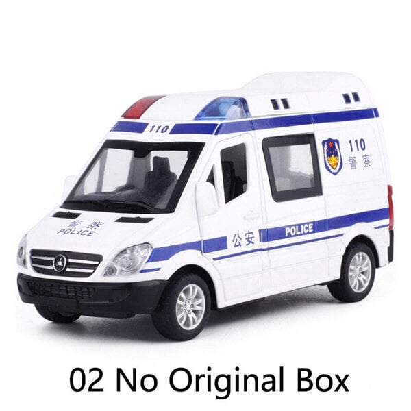 1/32 metalliseos Diecast Automalli Ambulanssi Poliisiauto Palomoottori Automalli Metallirunko Vedä takaisin 5 ovea avoin ajoneuvo Lasten lelut