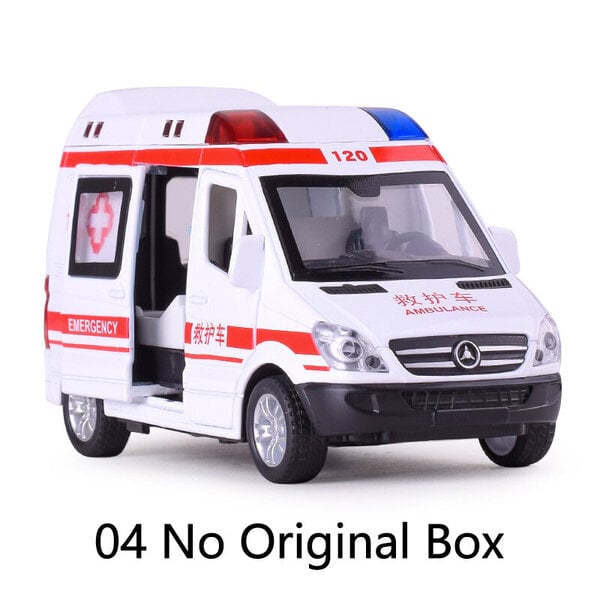 1/32 metalliseos Diecast Automalli Ambulanssi Poliisiauto Palomoottori Automalli Metallirunko Vedä takaisin 5 ovea avoin ajoneuvo Lasten lelut