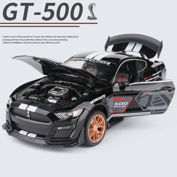 1:32 Mustang Shelby GT500 metalliseos Urheiluauto Diecast Metal Car Model Sound and Light Collection Kid