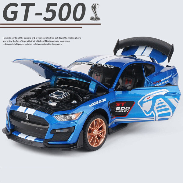 1:32 Mustang Shelby GT500 metalliseos Urheiluauto Diecast Metal Car Model Sound and Light Collection Kid