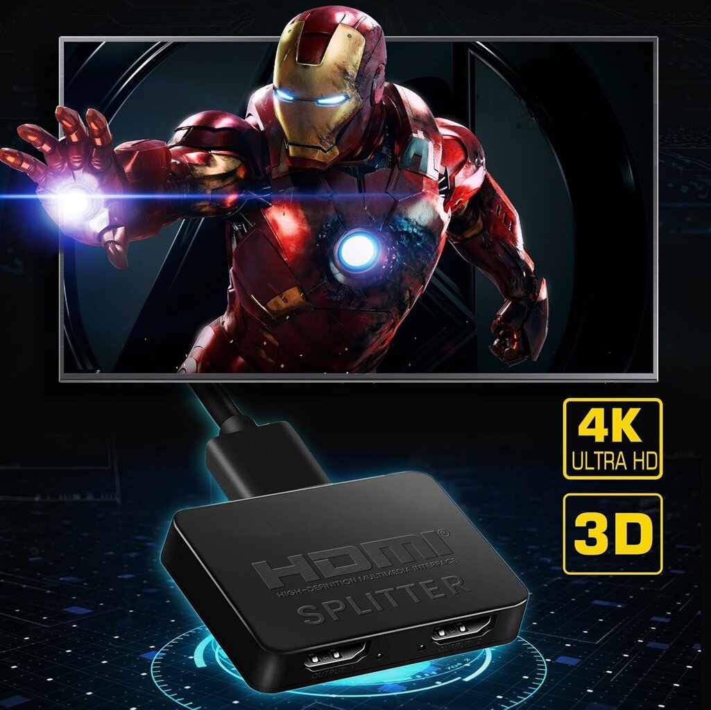 HDMI-jakaja 1 in 2 ulos, 4 jalan HDMI-kaapelilla 】 4K HDMI-jakaja vain kahden näytön kopiointiin / peiliin, 1x2 HDMI-jakaja 1-2 jakelija 1080P 3D: lle, 1 lähde kahdelle identtiselle näytölle hinta ja tiedot | Adapterit | hobbyhall.fi