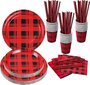 Liangnv Buffalo Plaid -juhlaastiat, punaiset ja mustat Buffalo-lautaset ja lautasliinasetti, kupit, paperipillit syntymäpäivän joulujuhliin hinta ja tiedot | Astiat | hobbyhall.fi