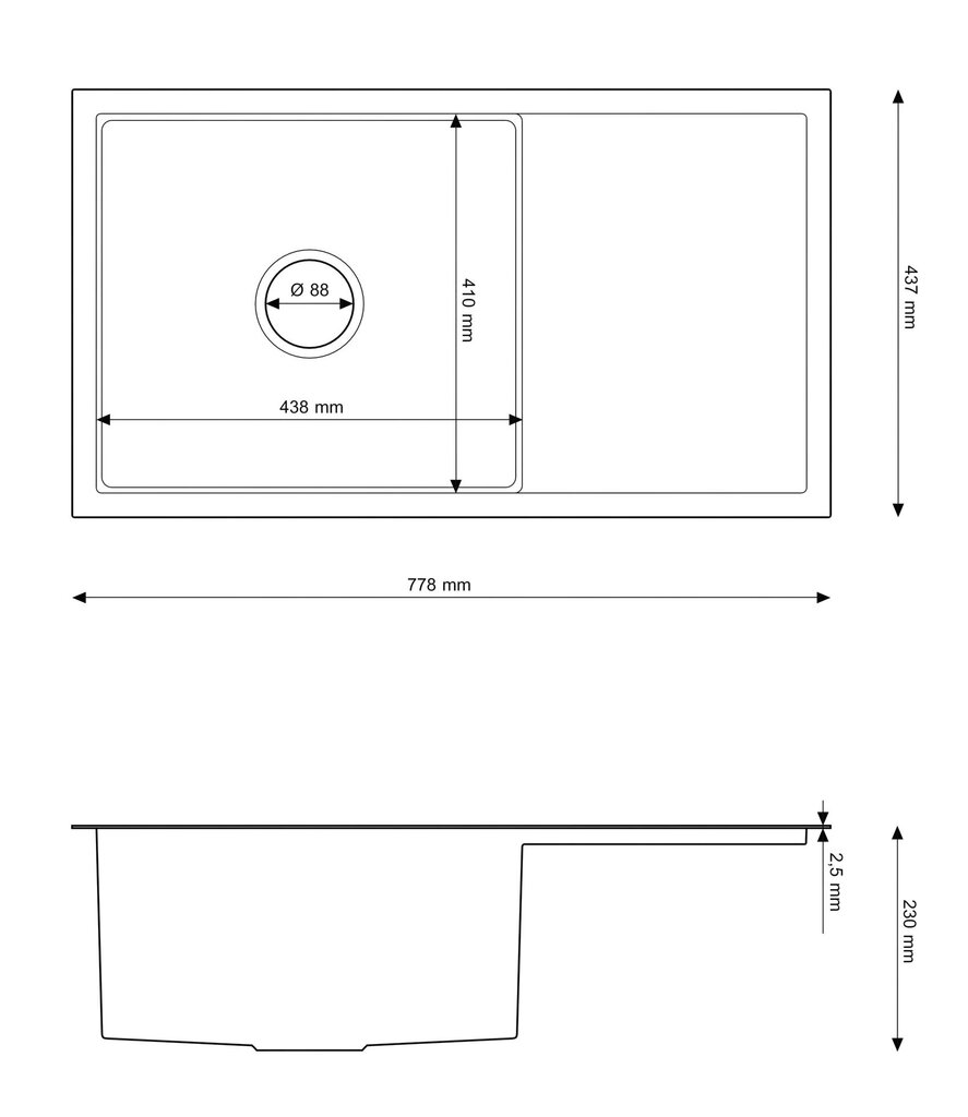 Granitan-allas 77x43 cm hinta ja tiedot | Keittiöaltaat | hobbyhall.fi