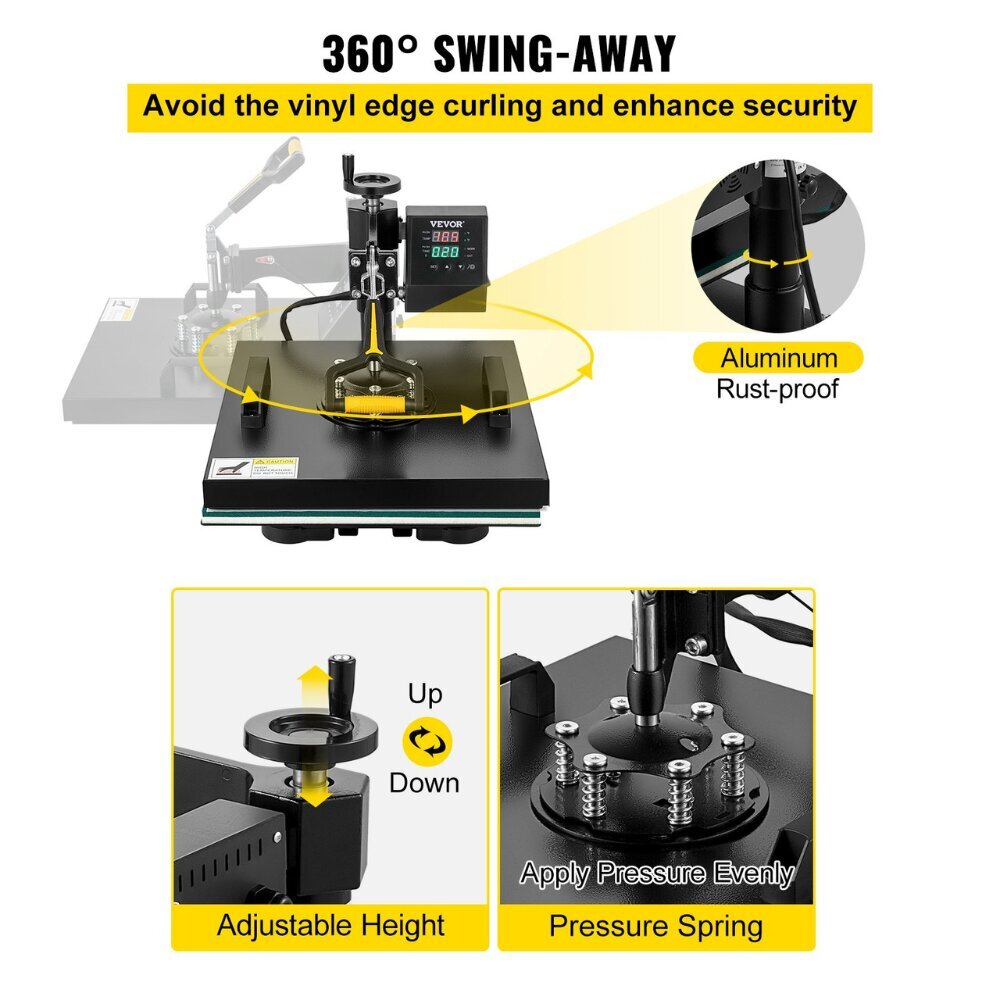 2 in 1 Lämpöprässi Vevor, 360°, 220V, 1500W, 250 °C hinta ja tiedot | Käsityökalut | hobbyhall.fi