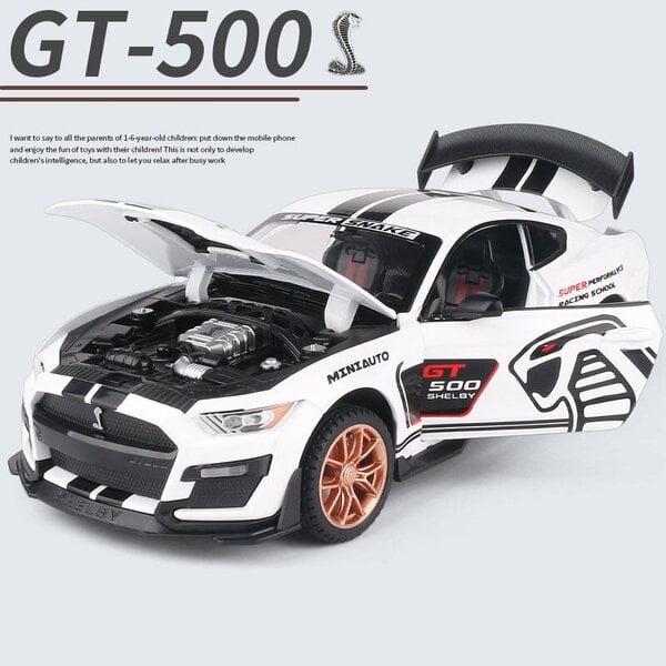 1:32 Mustang Shelby GT500 metalliseos Urheiluauto Diecast Metal Car Model Sound and Light Collection Kid