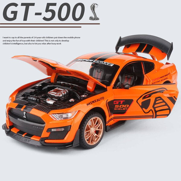 1:32 Mustang Shelby GT500 metalliseos Urheiluauto Diecast Metal Car Model Sound and Light Collection Kid