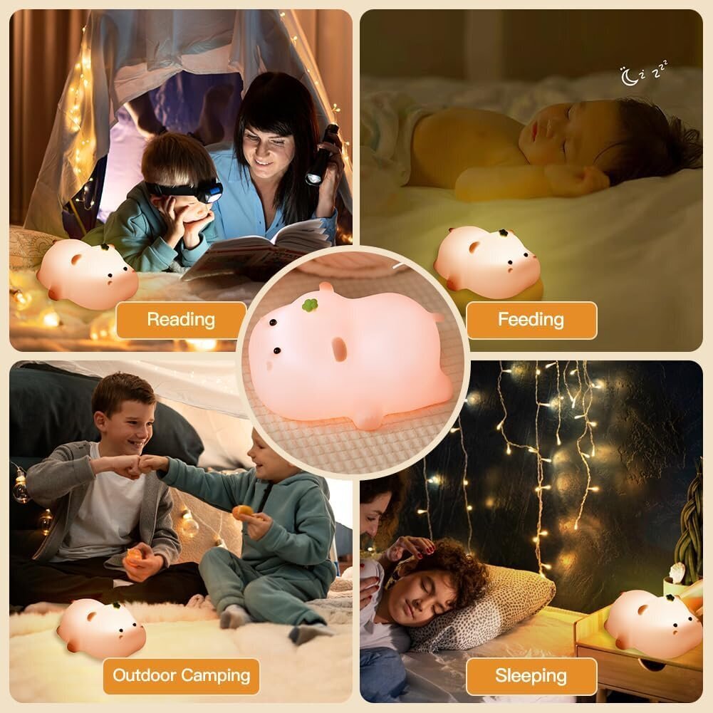 Silikoninen yövalo, lapset, possun led-vuodelamppu USB-lataus- ja ajoitustoiminto 1200 mAh Kawaii Night Light Baby, kosketuskytkin ja 3-tasoinen kirkkauden säätö matkapuhelimen pidikkeen valolla hinta ja tiedot | Lastenhuoneen valaisimet | hobbyhall.fi