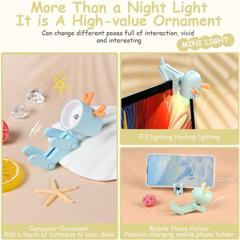 Mini Night Light, 2 Pack Söpö LED Deer Night Light Lasten Lamppu Pöytälamppu Kannettava Säädettävä Yövalo Sarjakuva Mini Night Light lapsille Opiskelijalahja (Deer/Beige+keltainen) hinta ja tiedot | Lastenhuoneen valaisimet | hobbyhall.fi