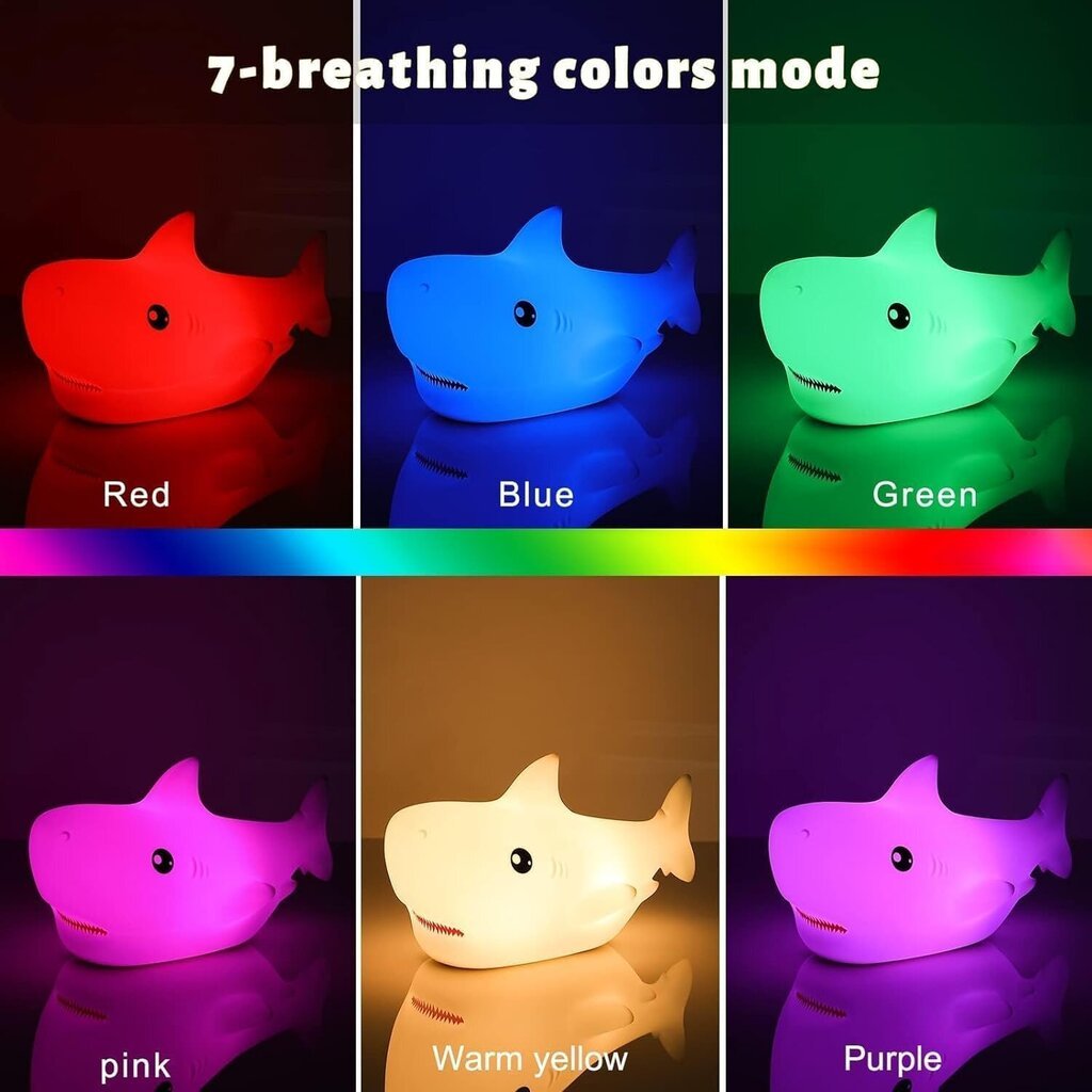 Shark Night Light Kids, 7 väriä vaihtava LED kannettava kosketusvauvan lamppu, USB ladattava silikoni Animal Night Light lapsille päiväkoti taapero (Shark) hinta ja tiedot | Lastenhuoneen valaisimet | hobbyhall.fi