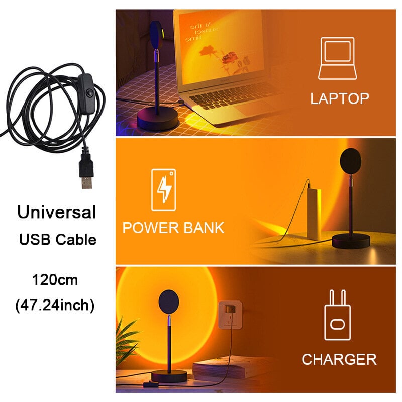 USB Rainbow Sunset Red Projektori LED Yövalo Aurinkoprojektori Pöytälamppu makuuhuoneeseen Baari Kahvila Kauppa Seinävalaistus (Aurinkotyyppi 20*24cm) hinta ja tiedot | Lastenhuoneen valaisimet | hobbyhall.fi