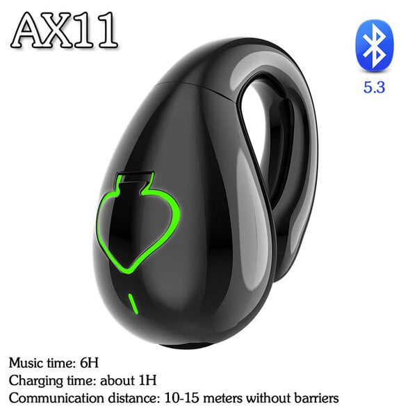 AX11 Bone Conduction Langattomat kuulokkeet IPX5 Vedenpitävät Single Ear Clip -kuulokkeet Bluetooth-yhteensopivat 5.3 Sport Gamer -kuulokkeet