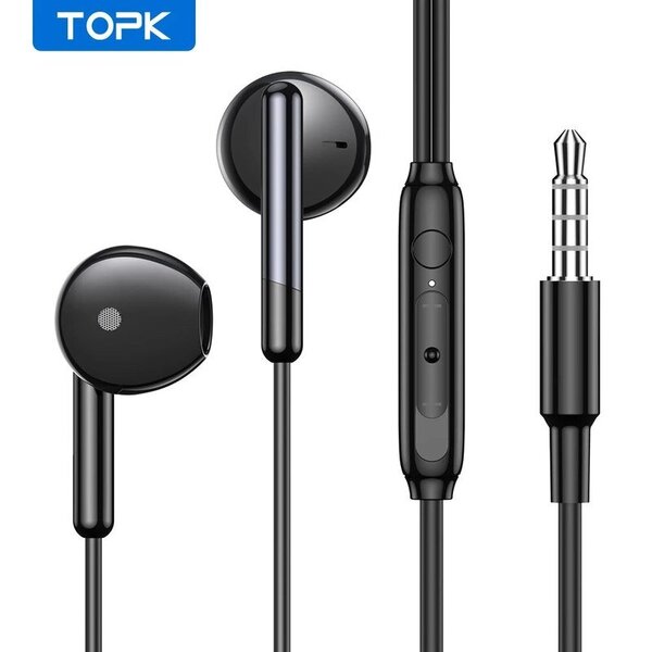 TOPK In-Ear äänenvoimakkuuden säätö mikrofonilla 3,5 mm:n liittimellä Universal iPhone Androidille