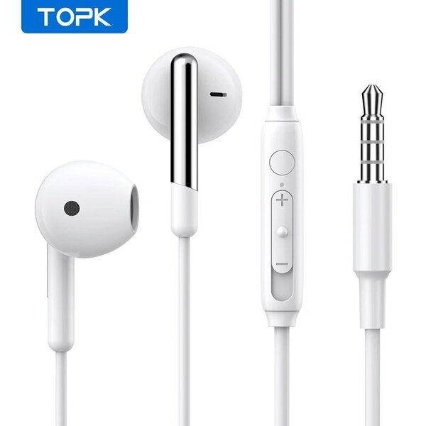 TOPK In-Ear äänenvoimakkuuden säätö mikrofonilla 3,5 mm:n liittimellä Universal iPhone Androidille